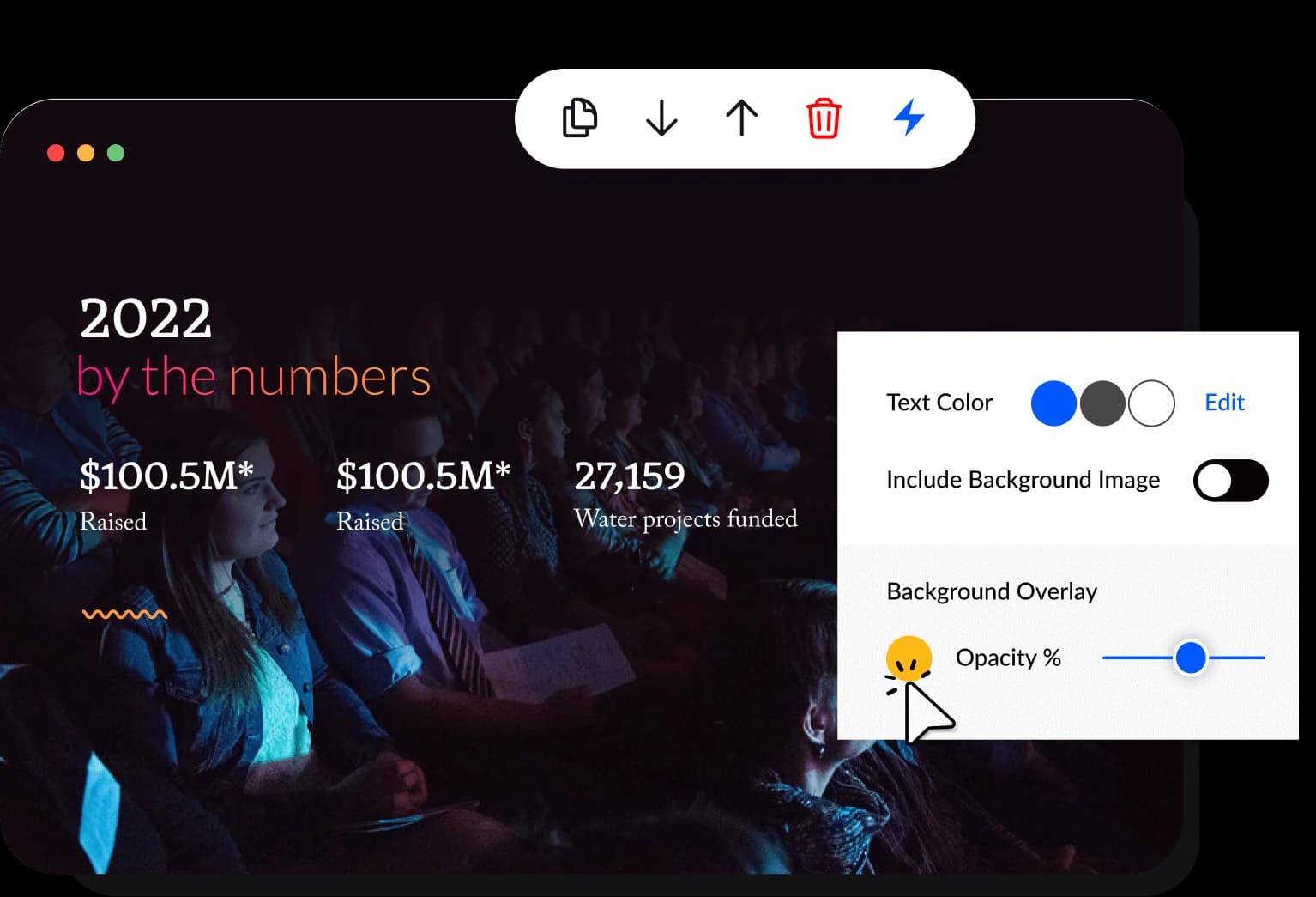 example of app editor with by statistics and edition tools